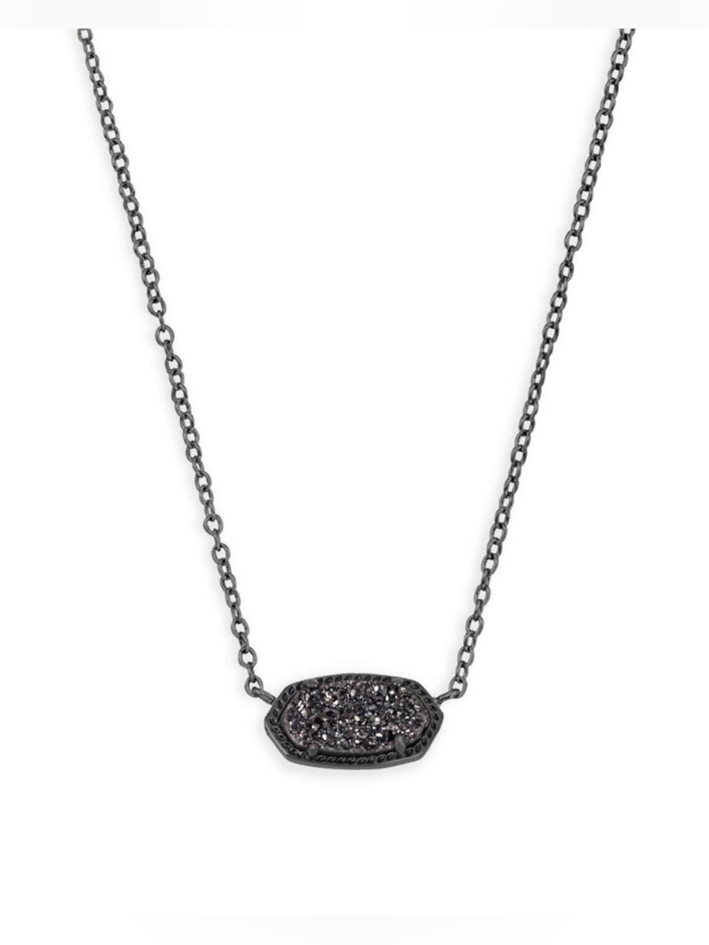 Kendra Scott – Elisa Pendant Necklace – Black Drusy Gunmetal – Sz. OS